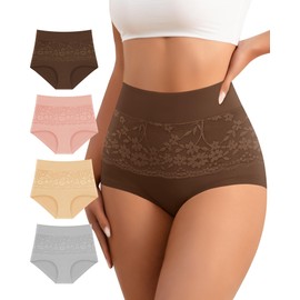 MIOTAN Women's Underwear Pack Cotton High Waisted Ladies Panties Postpartum Post Partum Moisture Wicking Breathable Tummy Control, XL Multicolor
