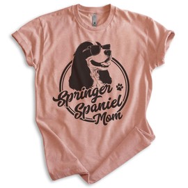 EVERTREE CLOTHING Springer Spaniel Mom, Unisex Women's Shirt, English Springer Spaniel, Spaniel Owner, Funny Dog Mom Gift, Heather Sunset, Medium