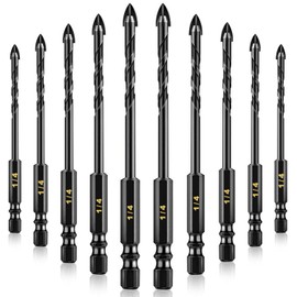AVERZELLA 10-Piece Carbide Drill Bits Set for Ceramic, Concrete, Tile, Metal - 1/4 Inch Hex Shank Tungsten Carbide Masonry Bits with Portable Case for Glass Tile Wood Brick Ceramic Plastic Marble