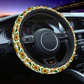 NOMEDOGYIm Watercolor Sunflower with Yellow Petals and Green Leaves Steering Wheel Cover Steering Wheel Cover Women Men Anti-Slip Breathable Steering Wheel Protector Car Accessories
