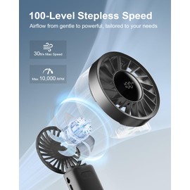 SOTHING Handheld Fan, 3-in-1 Design, with 1-100 Stepless Speeds, 19hrs Battery Life, Digital Display, USB-C Rechargeable, Foldable, Pocket-Sized Hand Fan for Beach, Travel, Indoor & Outdoor Use - Gray