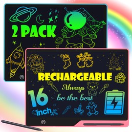 POPERFUN 2 Pack LCD Writing Tablet for Kids, 16 Inch Rechargeable Erasable Doodle Board Colorful Toddler Drawing Tablet, Preschool Learning Toys Christmas Birthday Gift 3-7 Year Old Girls(Pink/Blue)