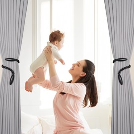 OCIOLI Wood Bead Curtain Tiebacks 2 Pack, No Drill Curtain Holdbacks for Boho Decor, Nursery & Bedroom - Creative Clips & Hooks for Drapes, Farmhouse Window Decor with Twist Design (2, Black)