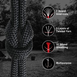WEREWOLVES Paracord Rope, 7 Strand Type III Parachute Cord 4mm 100ft / 200ft for Crafting, DIY Projects, Survival Bracelets (Black, 100 ft)