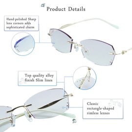 LifeArt Blue Light Blocking Glasses, Computer Reading Glasses, Anti Blue Rays, Reduce Eyestrain, Rimless Frame Tinted Lens with Diamond, Stylish for Men and Women (+3.00 Magnification)