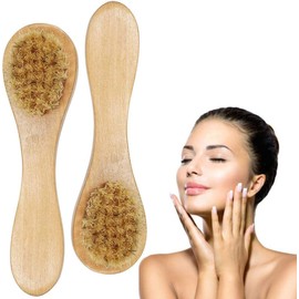 UNIVERSOENLÍNE.COM 2 Cepillos Faciales Exfoliantes Con Mango De Madera Hechos De Cerdas Naturales Para Masaje y Limpieza Profunda