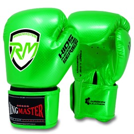 RingMaster Sports Kids Boxing Gloves Carbon Leather Training Sparring Punch Bag Mitt (Green, 6 oz)