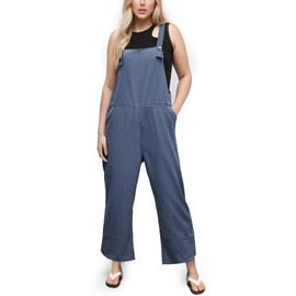 PAOLA RIBONI Women's Denim Jumpsuit, Loose Wide Leg Romper with Pockets, Casual Denim Overalls Jeans Pants Jumpers for Women (US, Alpha, Large, Regular, Regular, Blue)