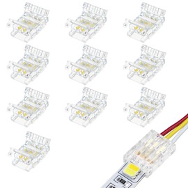 LightingWill LED Connectors 3Pin 10mm, 10 PCS Strip to Wire Connector Transparent Solderless, LED Tape Light Connector 3 Conductor No Dark Area for SMD 5050 Single Color LED Strips