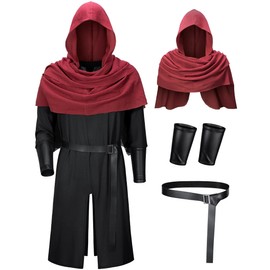 Men Medieval Renaissance Pirate Costume Knight Cosplay Outfit LARP Costume Accessories Set (BKRD S)