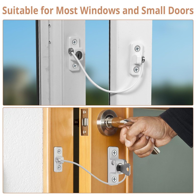 Kamtop 8 Pack Window Restrictor Locks, Childproof Cable Restrictor Lock