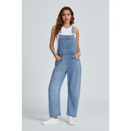 Ladyful Women's Denim Overall Casual Straight Wide Leg Bib Jeans Overall Adjustable Straps Denim Romper Stretch Jumpsuits