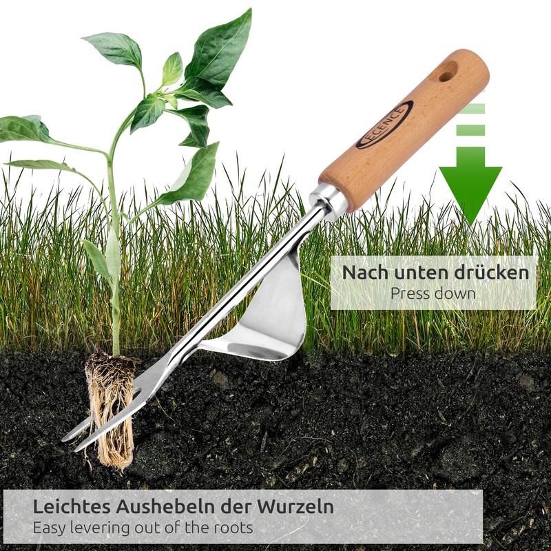 ECENCE Stainless Steel Weeder with Wooden Handle, Manual Weeder for