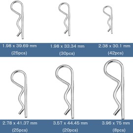 R Pin Snap Pin Cotter Pin R Spring Fastener Stainless Steel General Purpose for Automobiles, Machinery, Repair, Storage Case Included, 150 Pieces, 6 Types, R Pins