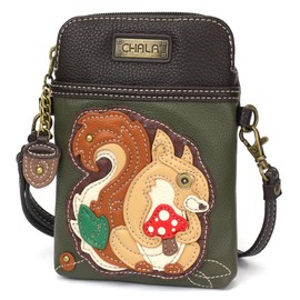 CHALA Crossbody Cell Phone Purse | Women's Multi-Color Wristlet Handbags with Adjustable Strap (Olive_ Squirrel)