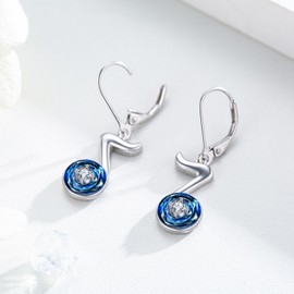 YueYuan Music Earrings 925 Sterling Silver Music Stud Earrings Note Earrings Crystal Earrings Jewellery for Women, Sterling Silver, No Gemstone