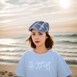 howkuhat Men's Flat Cap Beret Plaid Pattern Gatsby Ivy Irish Newsboy Cap for Women Adjustable Golf Driving Painter's Hat(UK, Alpha, One Size, M, Blue)