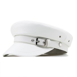 Women Yacht Captain Sailor Hat PU Newsboy Cabbie Baker Boy Peaked Beret Cap White