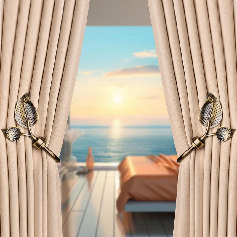 SUQ I OME Vintage Leaf Shaped Curtain Holdbacks, Bronze, 1