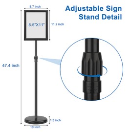 Ludery Adjustable Sign Holder Stand 8.5x11 inch,Pedestal Floor Signage Standing Holder with Heavy Duty Base, Aluminum Snap Open Frame Display for Business Restaurant, Mall,Schools-2 Pack