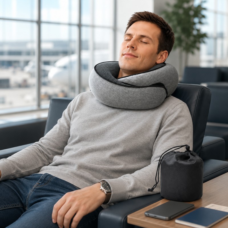 Travel Neck Pillow for Airplane Rest – Snail-Style Memory Foam