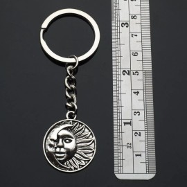Crescent on Moon Face of Sun Sunshine Faces Pendant Keychain Gift Key Chain