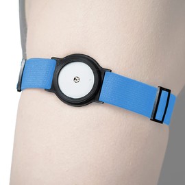 DiaBrothers Freestyle Libre 2 Fixation Strap Holder with Adjustable Bracelet – Holder: Black – Bracelet: Sky Blue – Size: M (25-35 cm)