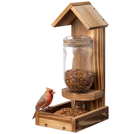 Navaris Bird Feeder with Glass Bottle - Hanging Glass Hummingbird Feeders for Outdoors - Sturdy Pine Wood & Removable Glass Bottle for Easy Refilling - Plastic-Free & Eco-Friendly