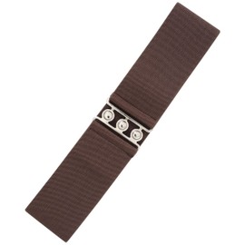 Ro Rox Retro Vintage Belt | Elastic Women's Accessories | Stretchy 50s Nurse With Silver Buckle & Clasp | Waist Belt For Dress | Wide Belt Design | Elasticated Belt For Women & Ladies, Dark Brown, S
