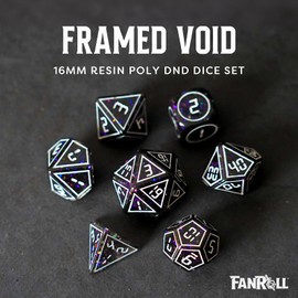 FanRoll 16mm Resin Poly DND Dice Set: Framed Void, Role Playing Game Dice for Dungeons and Dragons