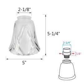 Aspen Creative 23124-4 Transitional Frosted & Clear Ceiling Fan Shade, 2-1/8" Fitter, 5" Diameter x 5-1/4" Height, 4 Pack Replacement Glass