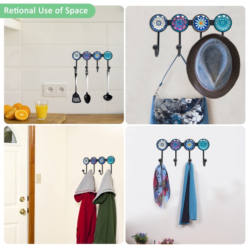 Banllis Coat Rack Wall Mounted with 4 Hooks, Round Blue