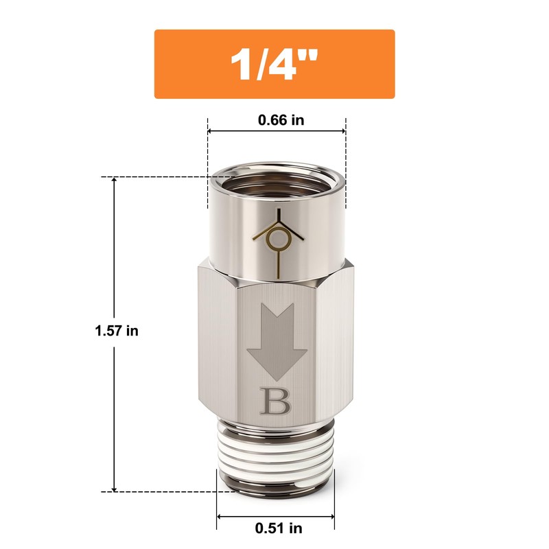 GASHER 2Pcs One-Way Non-return Check Valve 1/4" Male x 1/4"