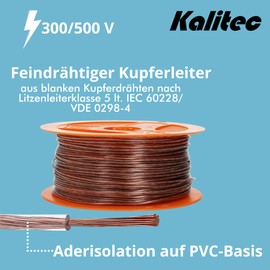 Kalitec 10 Metres H05V-K (X05V-K) 0.75 mm² Transparent Wiring Cable I Flexible PVC Single Core I Stranded 0.75 mm2 I Wiring Fine-Strand Single Cable I Switch Wire Single Wire