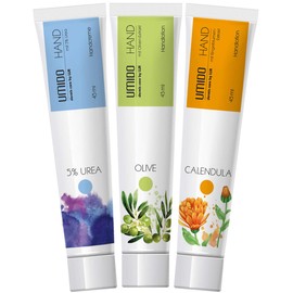 UMIDO Set of 3 Hand Lotion Set, 45 ml, 1 x with 5% Urea, 1 x Olive, 1 x Marigold, Hand Cream, Care Cream, Hand Cream Set