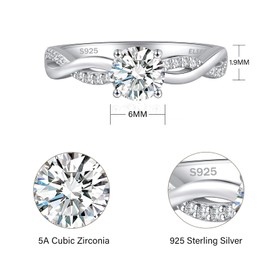 Elspeth 1CT 925 Sterling Silver Wedding Ring 6MM 5A Cubic Zirconia Infinity Engagement Rings for Women Size 5-10, Sterling Silver, Cubic Zirconia