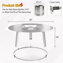 Toriexon Upgraded Heat Deflector for Solo Stove Bonfire 19.5’’, 304 Stainless Steel Heat Diffuser with Detachable Legs & Fix Hoop, Capture and Redirect Warmth, Camping Accessory