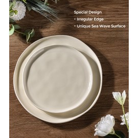 GBHOME Ceramic Dinnerware Sets for 4, 12 Pieces Porcelain Lightweight Plates and Bowls Sets, Scratch Resistant Dish Set, Oven & Microwave & Dishwasher Safe, Beige