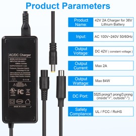 Auplf 42V 2A Charger, 3 in 1 UL-Listed Universal 42V Charger Replacement with 3 Prong, 1 Prong Port