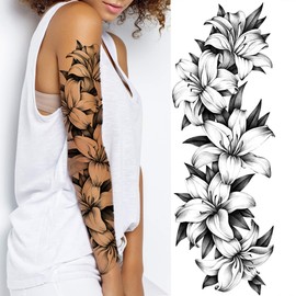 Tatodays Temporary tatoo sleeve for women Stick on flower rose flora flowers adult temporary tattoo sticker transfer female body art realistic waterproof rockstar biker goth temp tattoo legs festival
