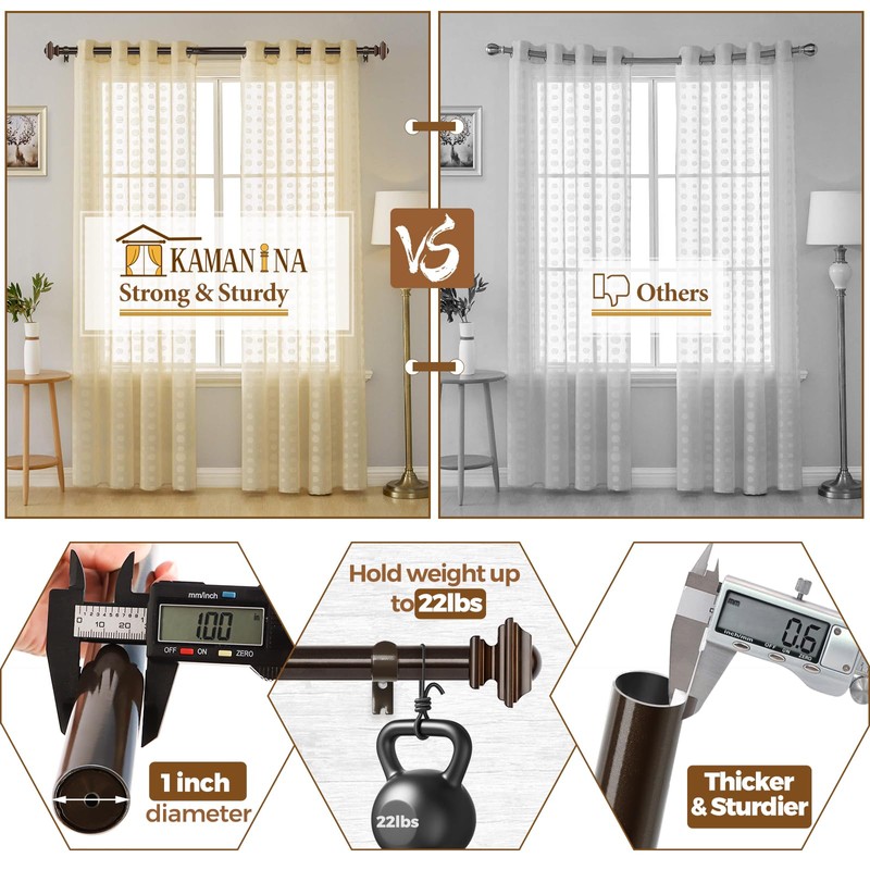 KAMANINA 1 Inch Curtain Rod 32 to 58 Inches (2.6-4.8ft),