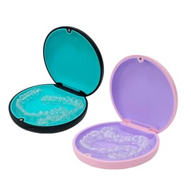 Retainer Case,Cute Slim Aligner Case Compatible with Invisalign,Customized Magnetic Closure Orthodontic Retainer Case (1PC Pink Purple + 1PC Black Cyan)