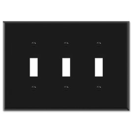 OVERSIZED 3 Gang Toggle Metal Light Switch Plate Cover - Three Gang Jumbo Wall Plate for Toggle Style Light Switches, Stainless Steel Painted Black - UL Listed, 5.5" x 7.5" - Made in USA