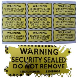 Yellow Tamper-EVIDENT Security Labels Warning Security Sealed DO NOT Remove X 100. Ultra-destructible, Disintegrating Tamper-Evident Labels Stickers