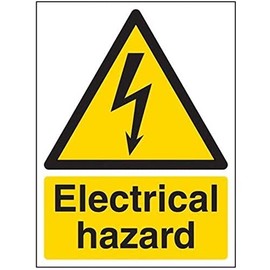 V Safety 68018AN-R Electrical Hazard Warning Sign - Portrait - 150mm x 200mm - 1mm Rigid Plastic, Black/Yellow