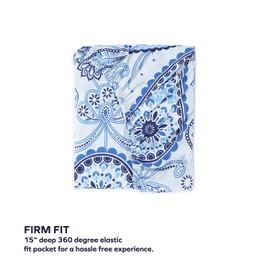VISI-ONE Navy Paisley Sheets for Full Size Bed - Wrinkle and Fade Resistant Bedding Sheets & Pillowcases - Brushed Microfiber 1800 Thread Count Sheets with 15 Inches Deep Pocket