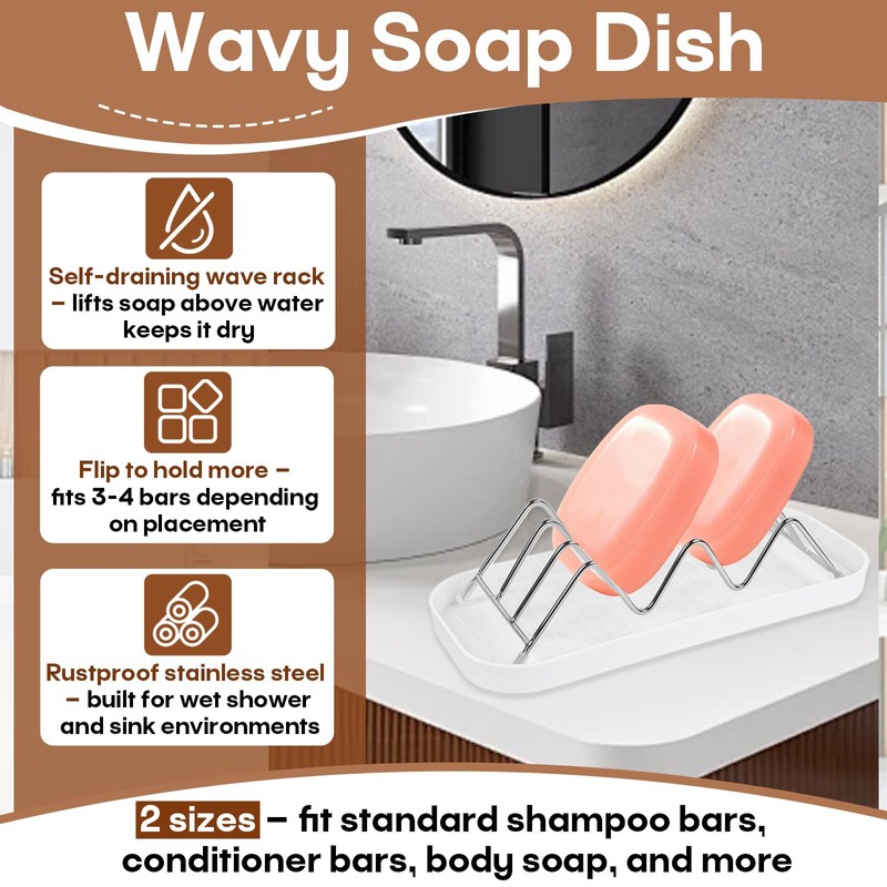 2 Pcs Stainless Steel Soap Dish Holder, W-Shaped Self Draining,
