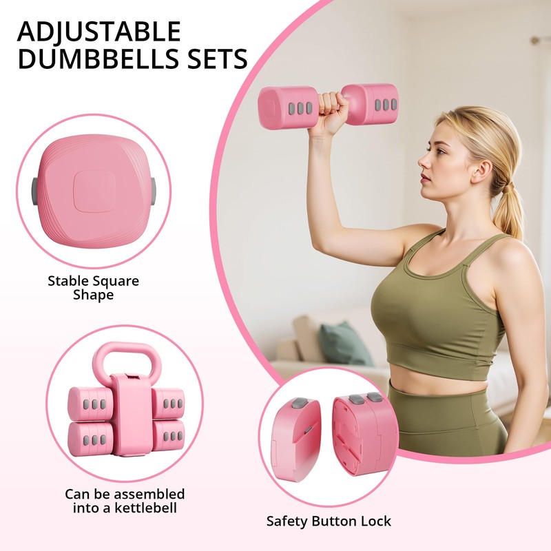 Adjustable Dumbbell Set of 2, 4 in 1 Free Weights
