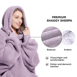 BEDSURE Hoodie Blanket with Sleeves, Cuddly Jumper, Wearable Blanket for Dressing, Adults, Lavender, Warm Cuddly Blanket with Sleeves, 95 x 85 cm, Soft Sleeve Blanket as Gifts for Women, Girlfriend,