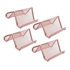Hoshen Metal Mesh Business Card Holder, Desk Business Card Holder, Business Card Holder for Desk, Office, Business Card Display (Rose Gold, 4 Pack)